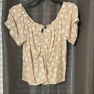 Vero Moda Beige Polka Dot Drawstring Peasant Top